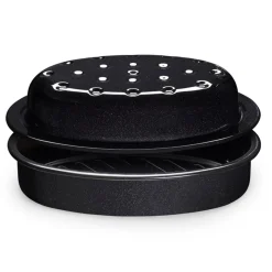 Enamel Self Basting Oval Roasting Tin with Lid