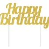 Golden Glitter Happy Birthday Cake Topper