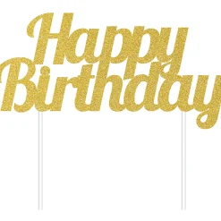 Golden Glitter Happy Birthday Cake Topper