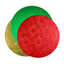 Gold, Red or Green Round Festive Cake Boards 25cm - Colours Vary