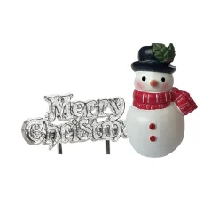 Icons of Chrismas Snowman Resin Cake Topper and Silver Merry Christmas Motto