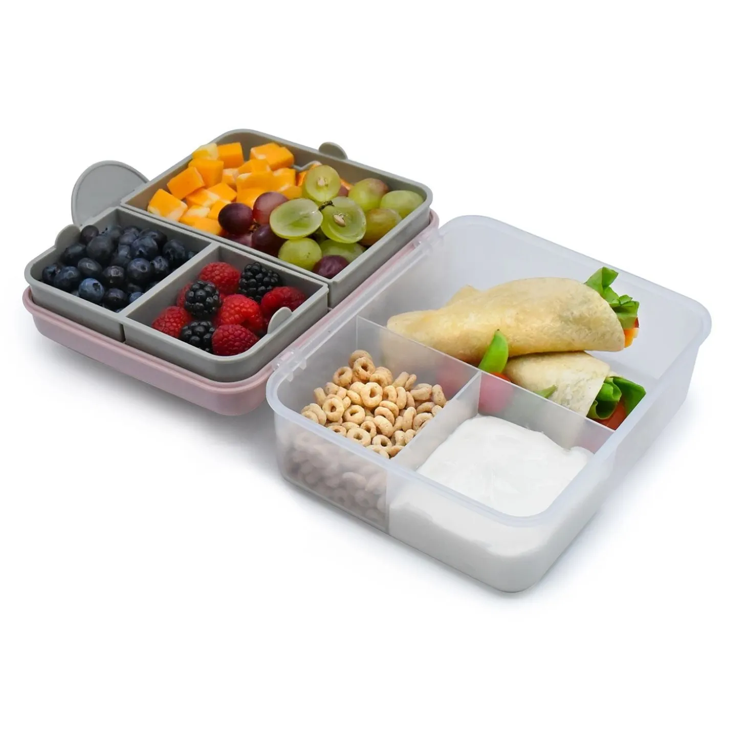 Melii 2 Tier Bento Box with 6 Compartments – Pink and Purple