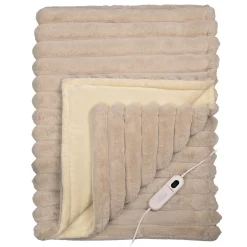StaySnug Beige Striped Faux Fur Velvety Heated Throw