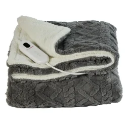 StaySnug Charcoal Knit Effect Sherpa Heated Throw