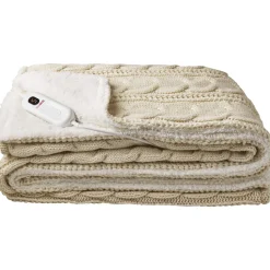 StaySnug Cream Knitted Sherpa Heated Throw