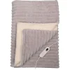 StaySnug Grey Striped Faux Fur Sherpa Heated Throw