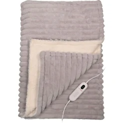 StaySnug Grey Striped Faux Fur Sherpa Heated Throw
