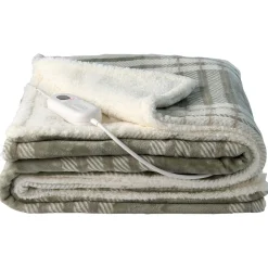 StaySnug Grey Tartan Sherpa Heated Throw